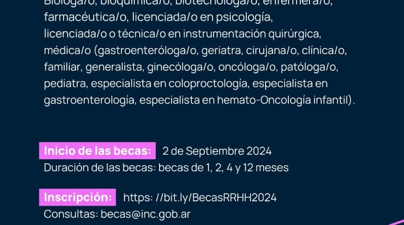 Inscriben para la Convocatoria a Becas de Capacitación de Recursos Humanos en Cáncer 2024