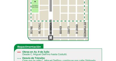 Desvío por repavimentación en la Avenida 9 de Julio